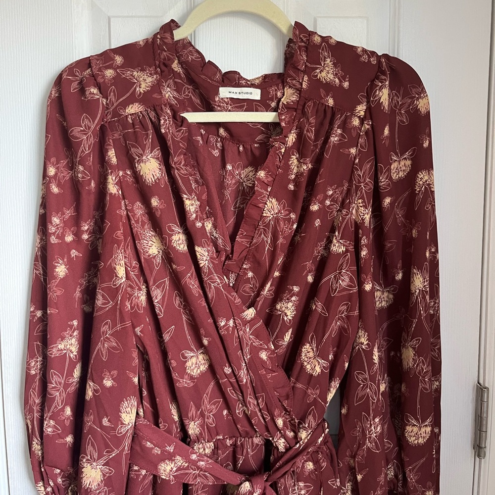 Maroon Floral Wrap Style Dress